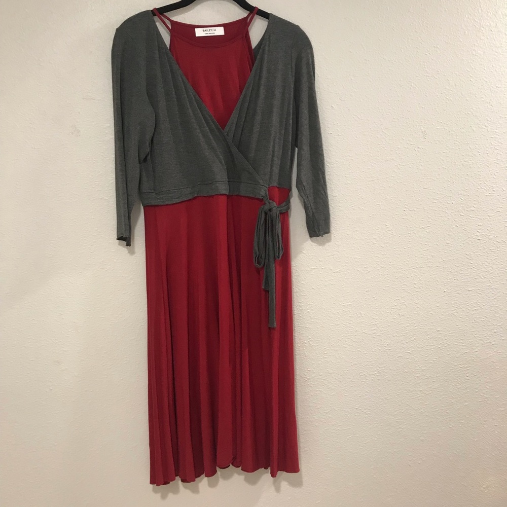 Bailey 44 dress halter red & gray, a-line sz L